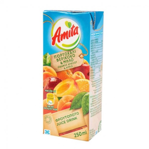 Φρουτοποτό AMITA πορτοκάλι, μήλο, βερίκοκο (250ml)