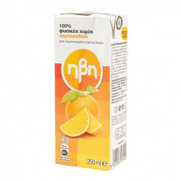 100% Φυσικός χυμός ΗΒΗ πορτοκάλι (250ml)